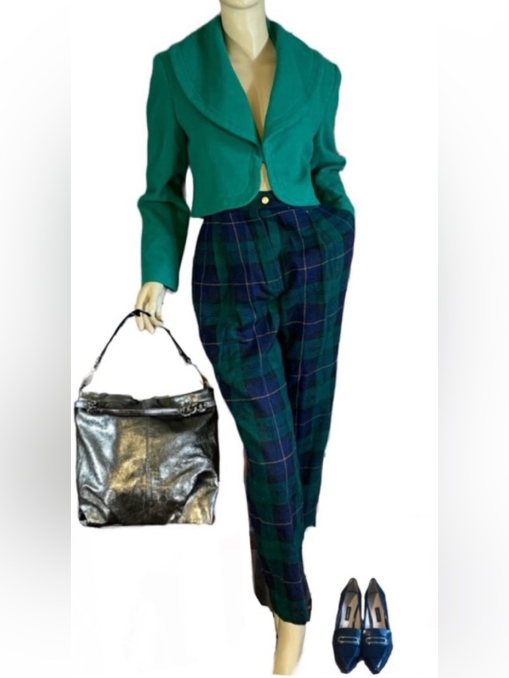 VINTAGE 1990'S KELLY GREEN WOOL & CASHMERE BLEND HARVE BENARD CROPPED BLAZER